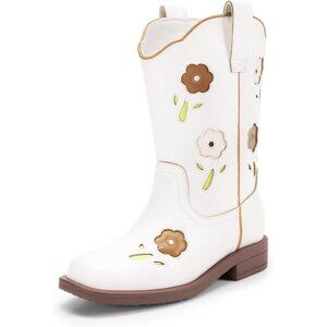 🆕 Women White Western Riding Boots Cowboy Mid Calf Toddler Kids Shoes